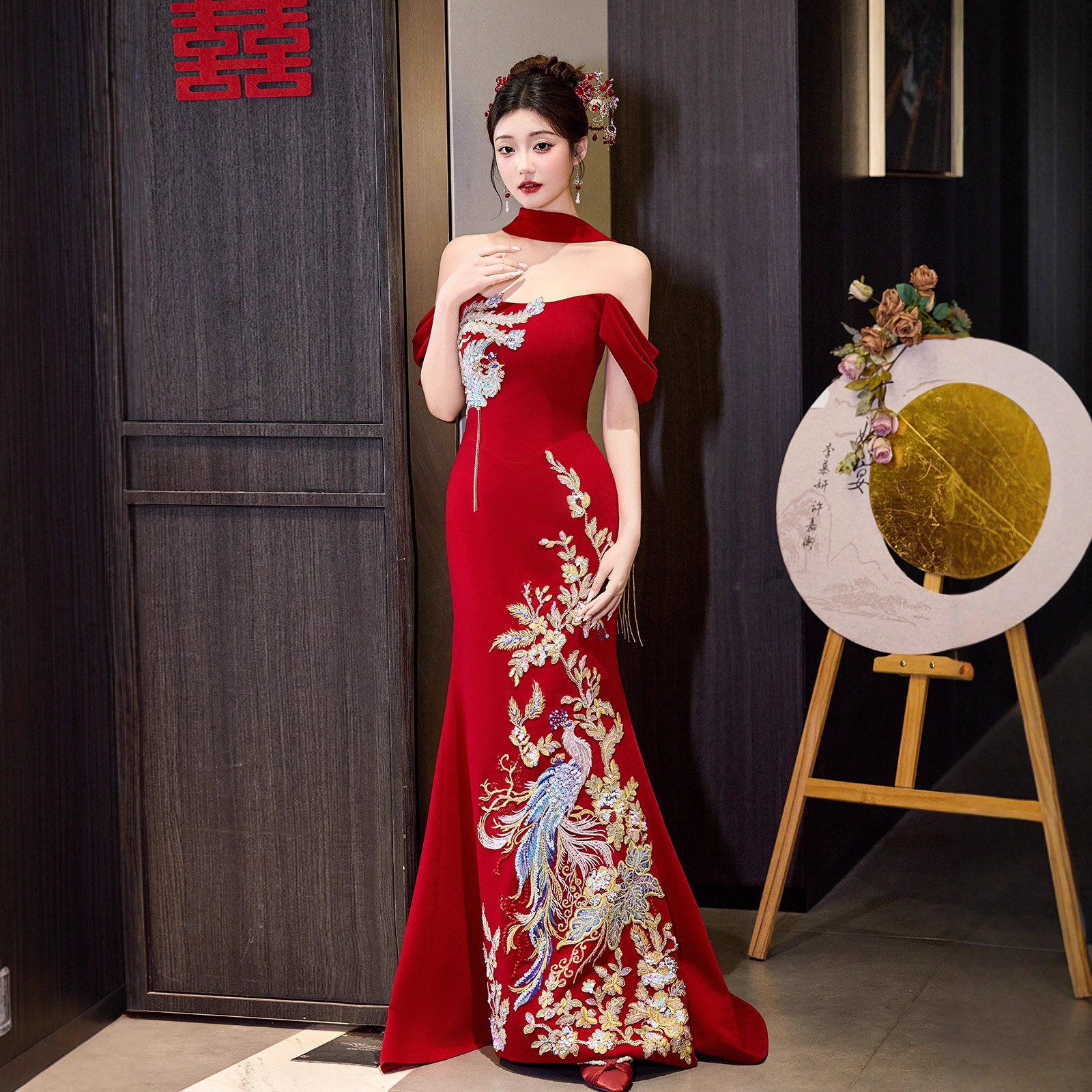 New Chinese Style Stunning Toast Dress Bride Heavy Morning Robe Women's High-End Fairy Engagement Dress Women's High-End Homecoming Dress