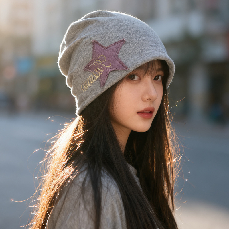 帽子女美式百搭学院风堆堆帽秋冬小众潮 ins星星包头帽护耳月子帽|undefined