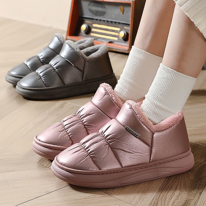 Winter Cotton Slippers for Women, Thick-Soled Men's Waterproof Couples, Non-Slip, Warm Outer Wear, Winter Bag Heels and Velvet Cotton Shoes