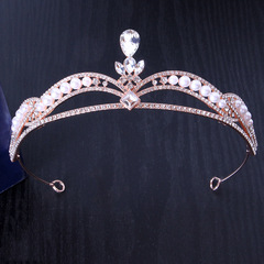 新款韓式簡約珍珠婚紗新娘禮服皇冠頭飾 水鑽合金鑲鑽兒童發箍