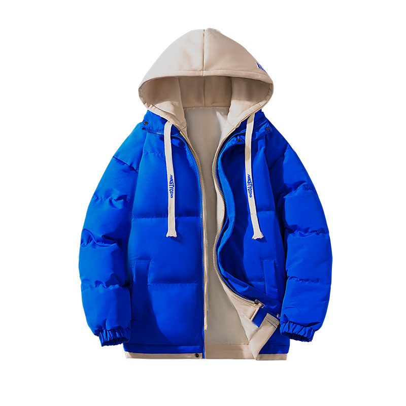 Otoño e invierno nuevo abrigo de algodón acolchado abrigo de hombre falso abrigo de dos piezas acolchado de algodón popular marca de moda con capucha engrosada abrigo de algodón acolchado fábrica al por mayor