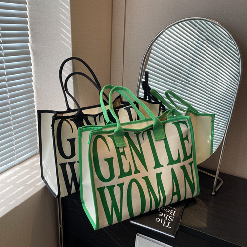 Baby and Mother Bag Large Capacity Mummy Bag Fashion Alphabet Mother Bag Handbag for Work Commute Canvas Lady Shoulder Bag