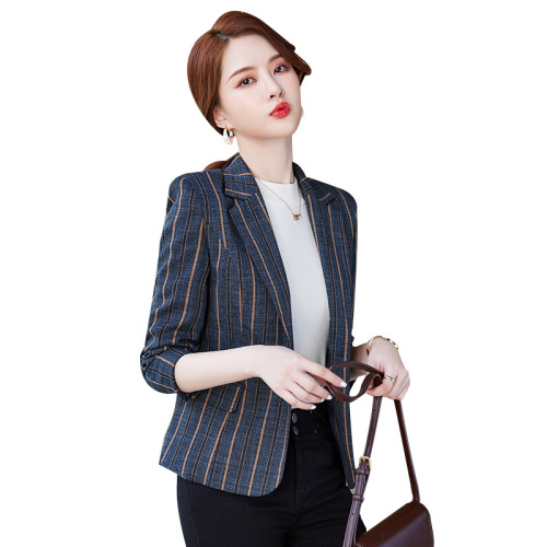 Striped Women's Autumn/Winter Long-Sleeve Tailored Blazer Fashion Style Upper Garment Leisure Plain Color Versatile Suit