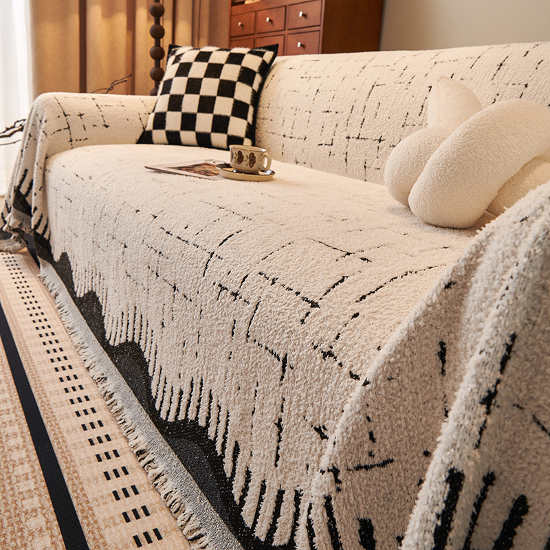 Toalla de sofá de peluche simple soporte de alto nivel sofá cubierta todo incluido toalla de sofá de una sola pieza de cobertura gruesa para el hogar