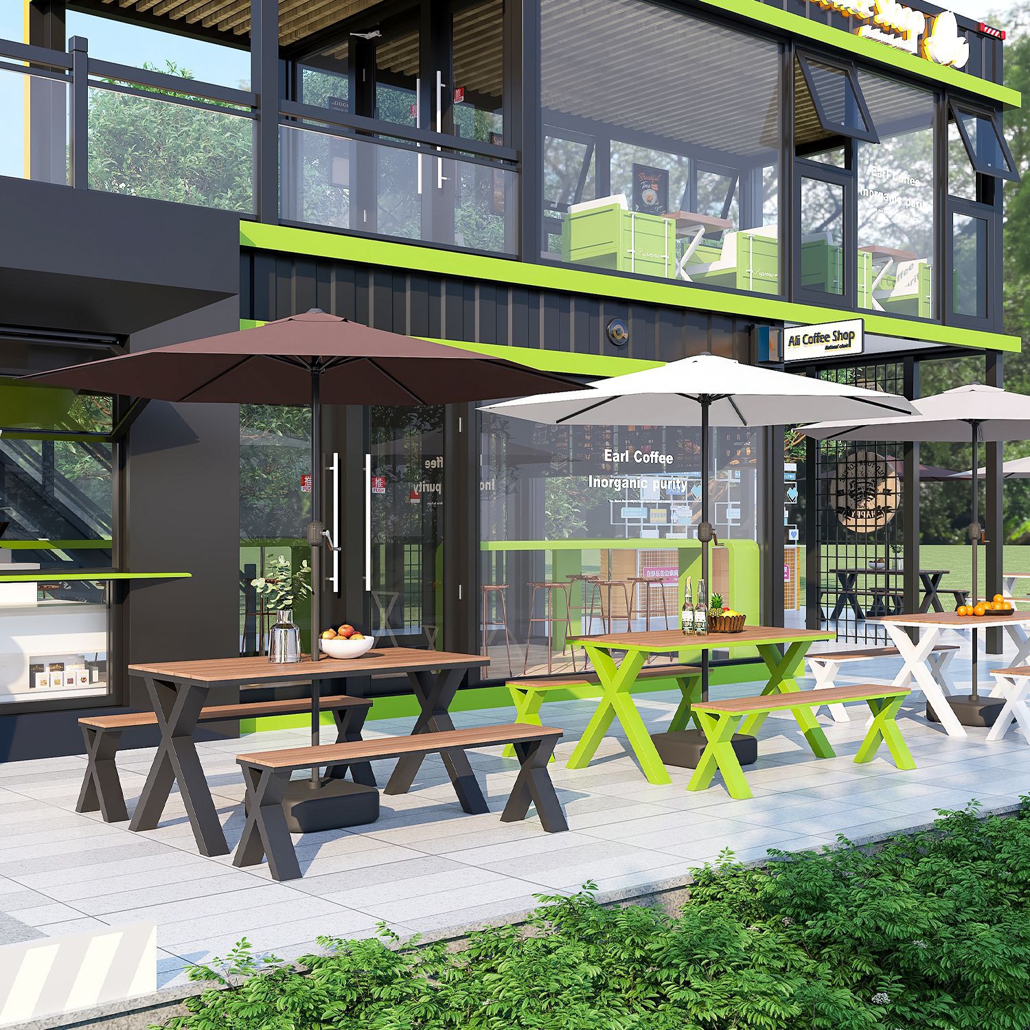 Outdoor bazaar commercial street outside leisure dining table and chair with umbrella combination net celebrity milk tea shop coffee shop outdoor table and chair