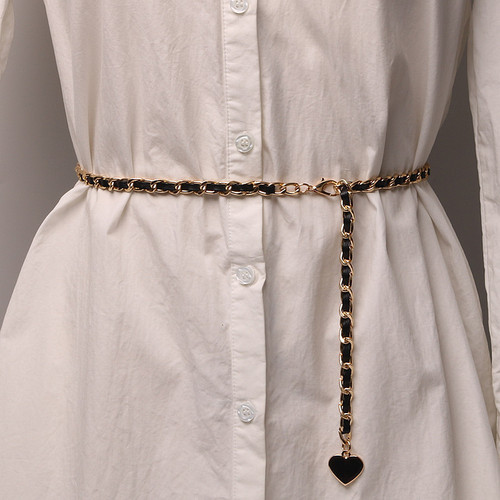 Love round beads small fragrant style metal chain belt braided waist girdle Ins style peach heart beauty head and waist chain for women