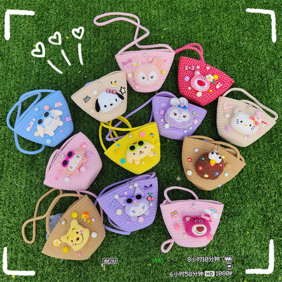 New Japanese-style cartoon cotton and linen woven bag, cute and versatile crossbody bag for children's outings and young girls, popular single mobile phone bag.