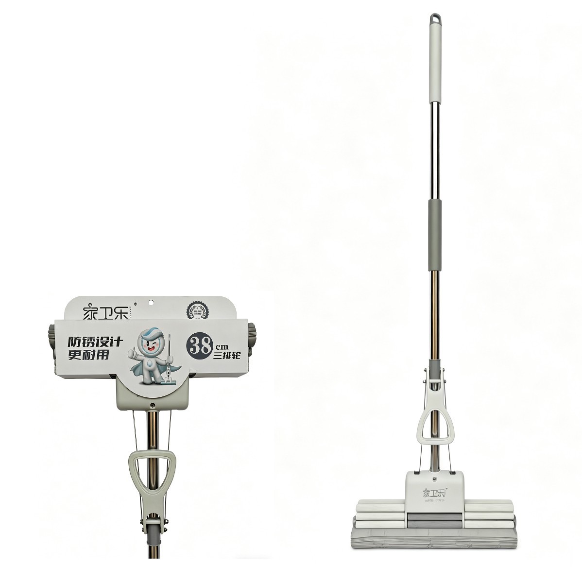 Wholesale household stainless steel rubber cotton mop sponge absorbent mop cloth mop three rows of wheels flat mop squeeze water mop