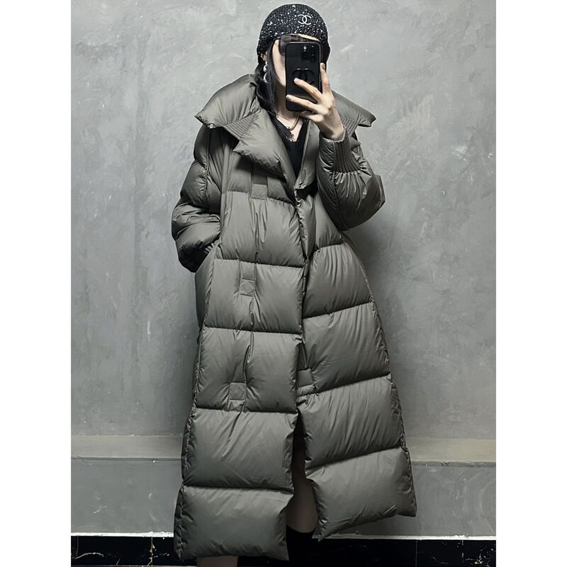 Coat over the Knee Thickeneded New Mid-Length 2025 Winter Quilt White Duck down Jacket Women's Warm Loose Black