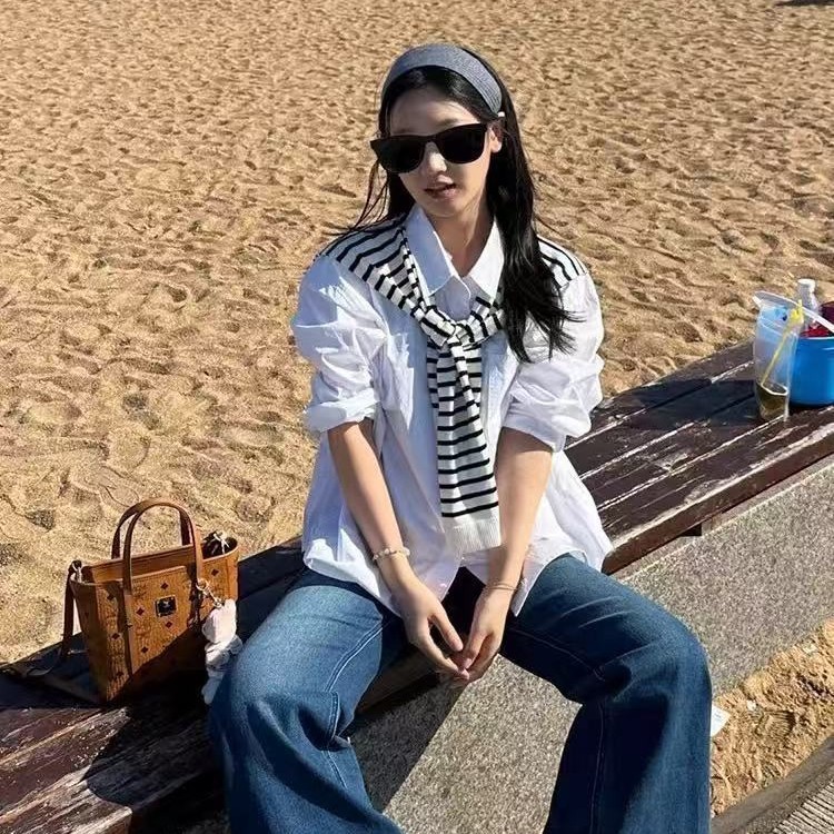 条纹针织小披肩女外搭配裙子小坎肩春秋冬夏季薄款空调房衬衫围巾|undefined