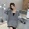 grey Hooded Cardigan Sweater 2022 spring and autumn new pattern Easy Versatile jacket Sense of design A small minority leisure time coat