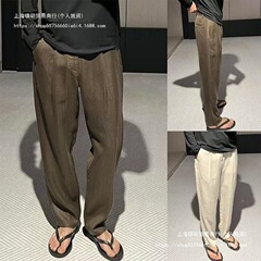 オールドマネースタイルテンセルリネンカジュアルパンツメンズ春夏薄い怠惰なルーズストレートパンツファッショナブルで多用途なワイド卸売