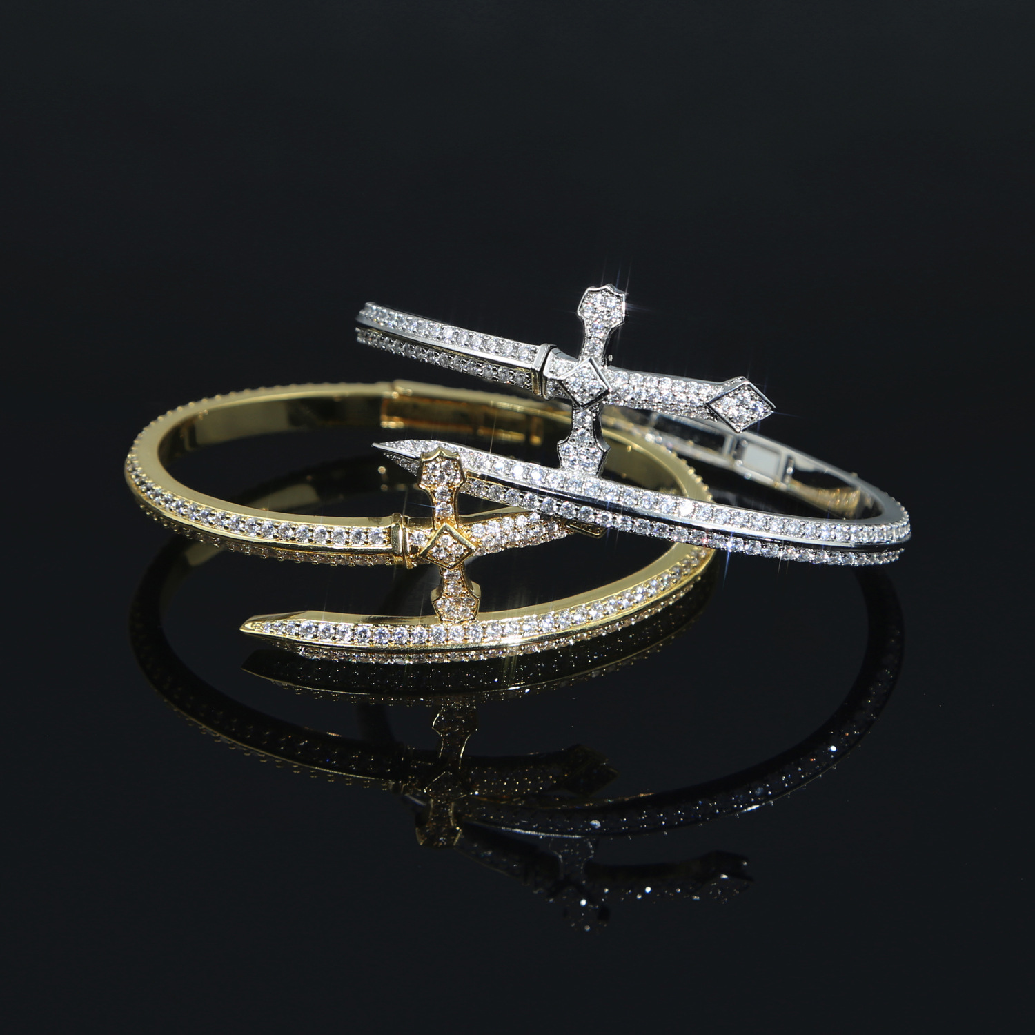 75g Weight Zircon Inlay Material Hip-hop Cross Copper Plating Inlay Zircon Bangle