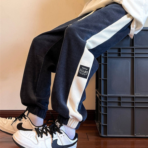 Men's winter velvet pants, teenagers autumn and winter casual pants, winter foot-tied sports pants, corduroy men's pants