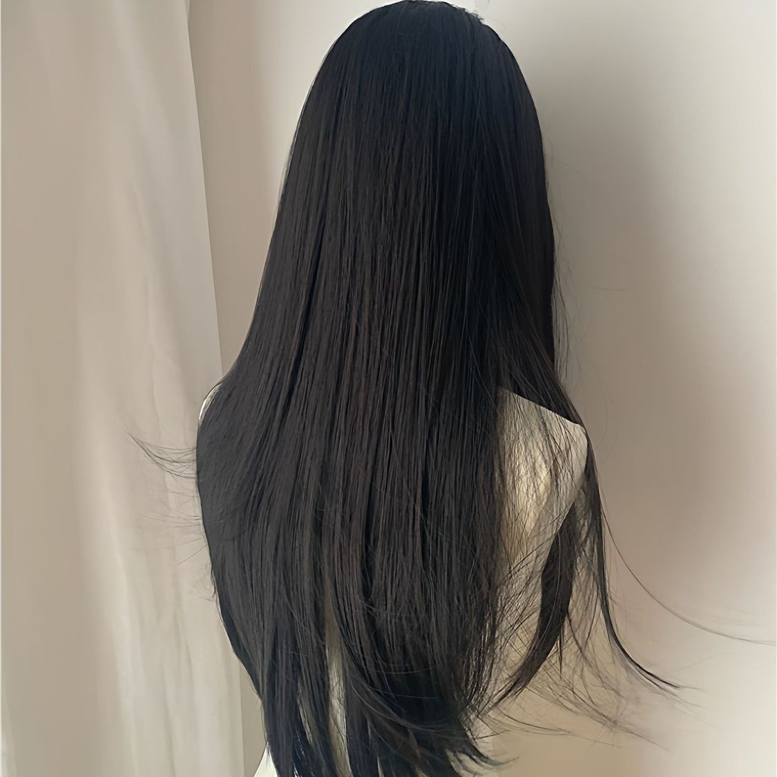 Perucas negras mujeres de encaje pequeño de ocho caracteres peñas largas recto diario negro largo recto cos gancho de mano cubierta de cabeza