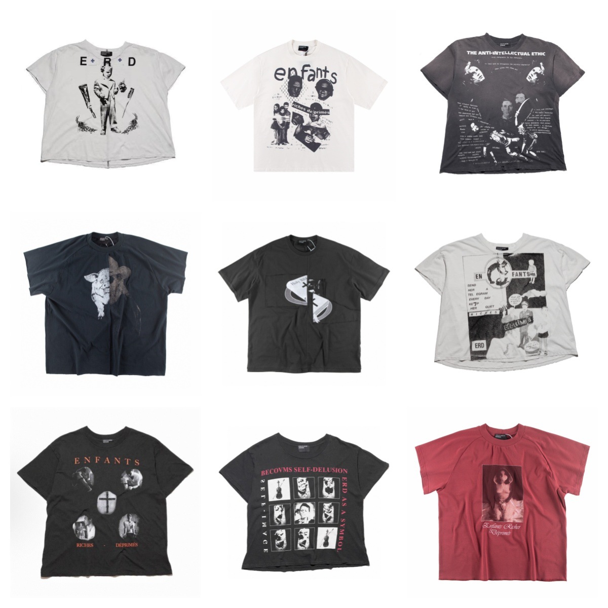 26 New Models of Erd Short-Sleeve T-Shirts with a Melancholic Rich Kid Vibe, Heavy Vintage High Street Retro Washed and Distressed Printed T-Shirts