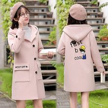 学生毛呢外套女中长款韩版加厚秋冬装新款初中高中学生呢子大衣女