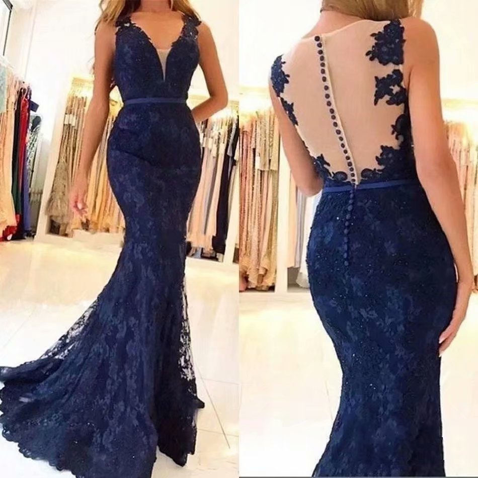 El Comercio exterior europeo y americano Amazon AliExpress desea el vestido de noche de las mujeres con cuello en V sexy fishtail que adelgaza el vestido image 2