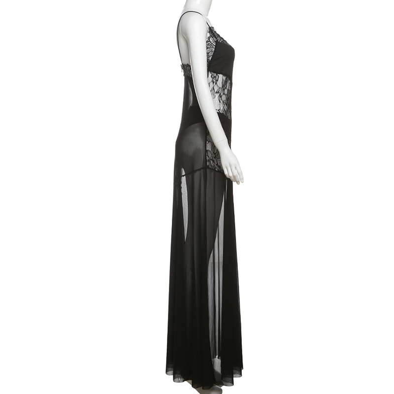 Spring Summer Women Clothing Sexy See through High Waist Slim Strap Dress Two Piece Sets