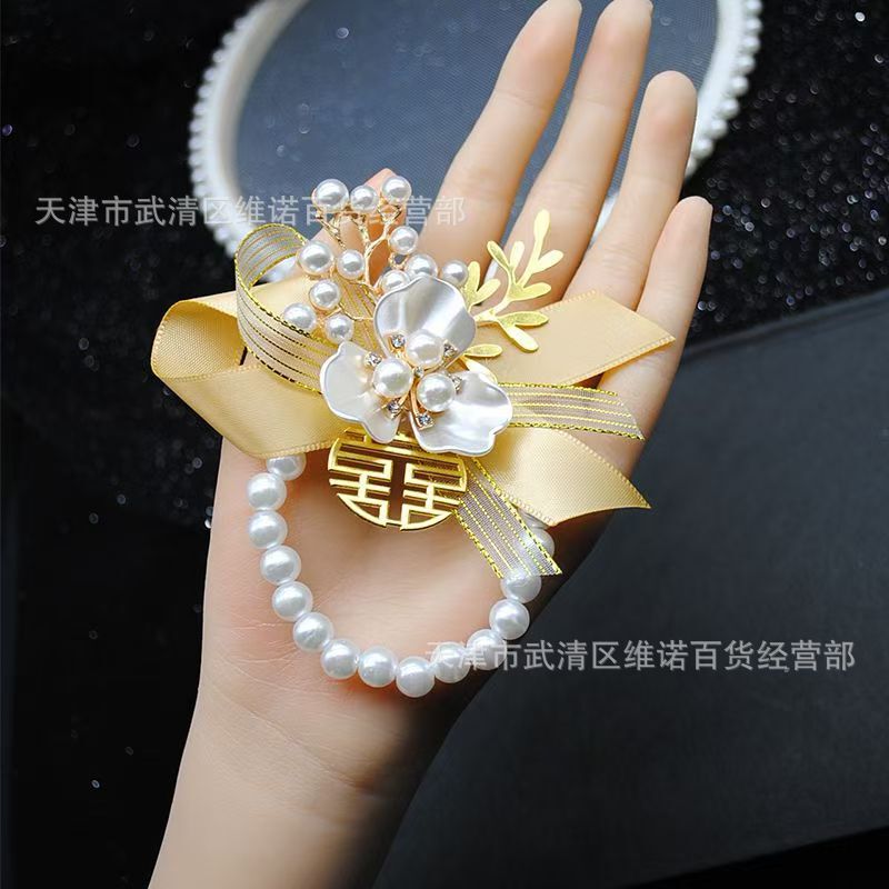 Hot Selling New Wedding Bride and Bridesmaid Wrist Flowers Double Pearl Chain Wholesale Various Corsage Wedding Supplies