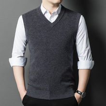 纯羊毛背心男马甲冬季中老年人休闲宽松保暖男士套头毛衣针织坎肩