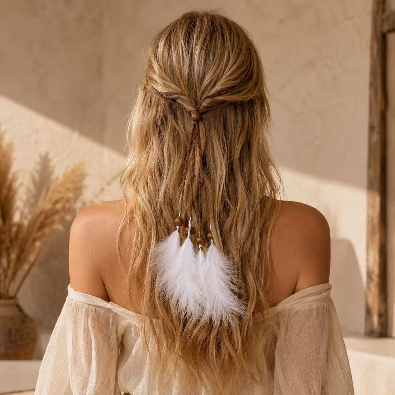 Bohemian vintage style feather headband, hippie style white headband, bohemian feather headband Bohemian vintage style feather headband, hippie style white headband, bohemian feather headband