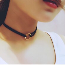 跨境电商女士时尚颈链 合金电镀绒带锁骨链外贸新款 欧美风精品