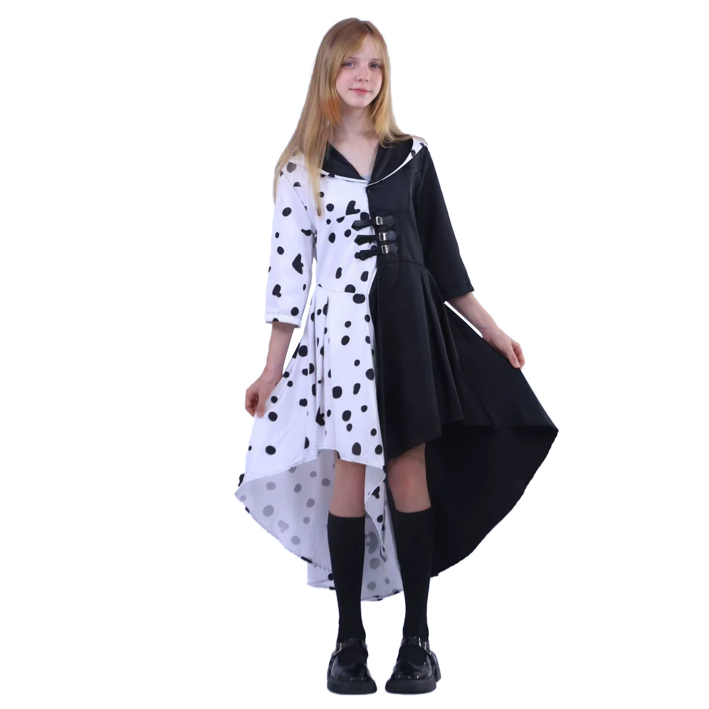 Костюм на Хэллоуин, 101 далматинец, костюм ведьмы Крюэллы, костюм для косплея, длинное платье с рукавами 7/8