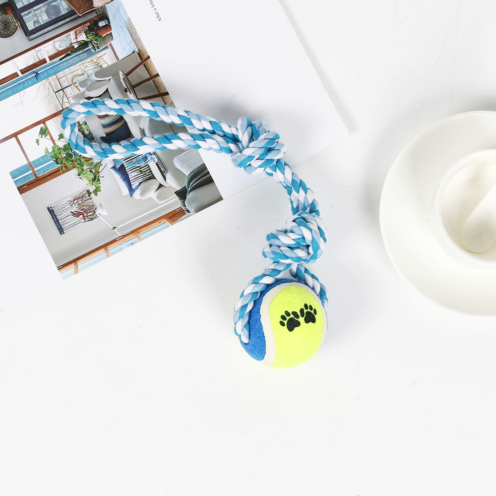 Juguetes de cuerda de algodón para perros Juguetes de cuerda molida para mascotas Juguetes de nudo Corgi Golden Retriever Juguetes para aliviar el aburrimiento con mango Tenis doble
