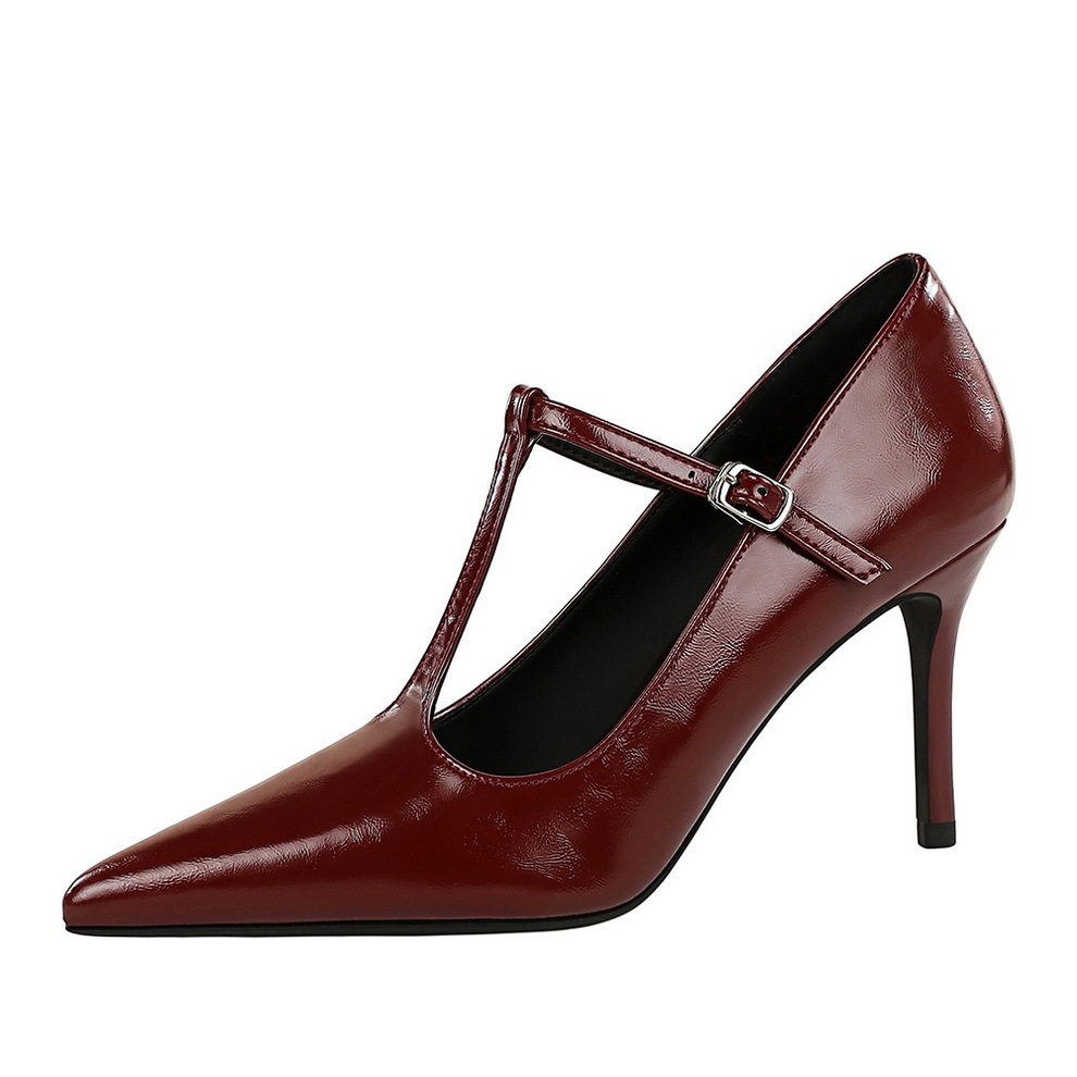 3629-A European And American Style Elegant T-Strap High Heels Hollow Pointed Toe Shallow Mouth Women's One-Strap Thin_vogvips.com