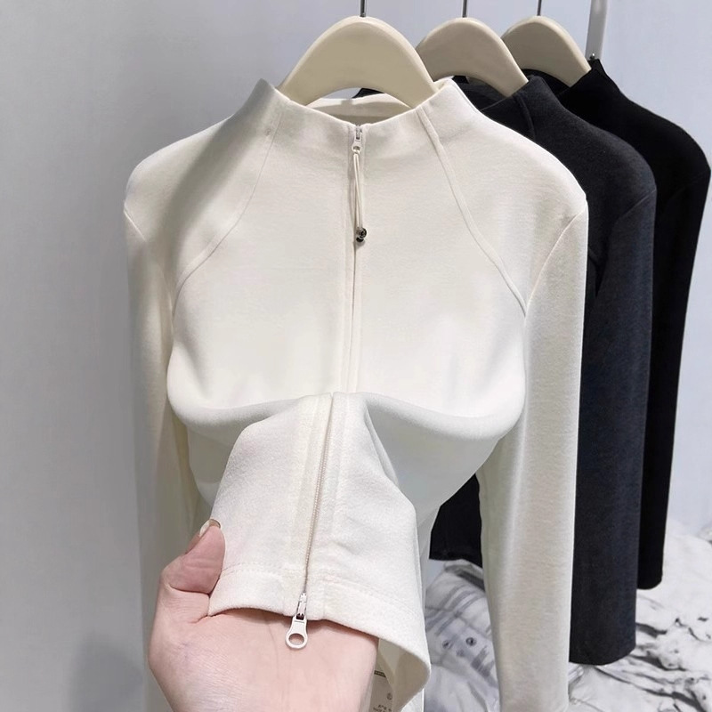 Half-High Collar German Velvet Autumn and Winter Base Layer Shirt for Women 2026 New Style Double Zipper Cardigan Jacket Slim Fit Sweatshirt A9055-1 Half-High Collar German Velvet Autumn and Winter Base Layer Shirt for Women 2026 New Style Double Zipper Cardigan Jacket Slim Fit Sweatshirt A9055-1