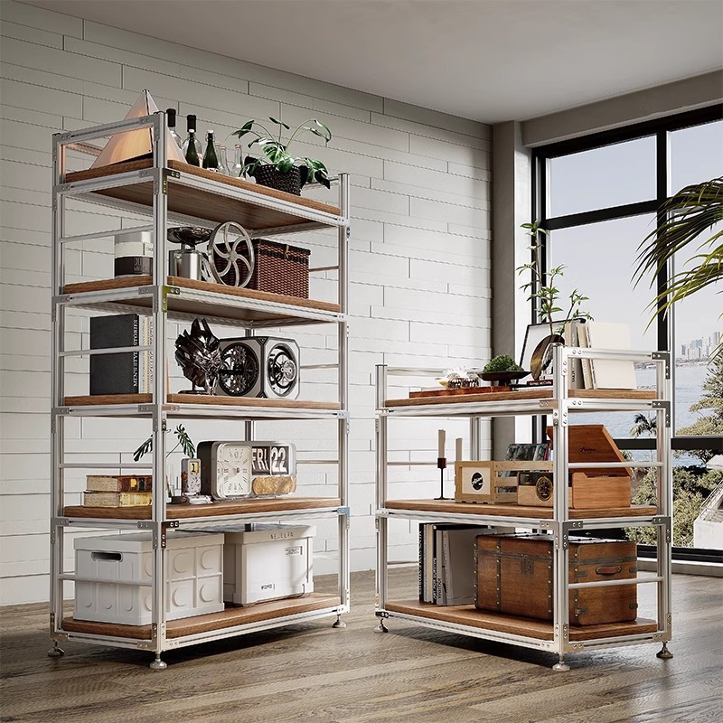Estante de aluminio estante de almacenamiento estante de almacenamiento multicapa estante de almacenamiento de terraza doméstico estante de exhibición de marco de viento industrial