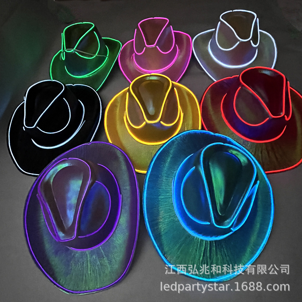 Christmas Wedding Party Carnival Cowboy Hat Glowing Halloween Led Cross-Border Cowboy Hat Logo