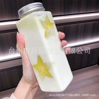 500ml长方形奶茶瓶现货宽口饮料瓶透明外带食品级塑料瓶小容量