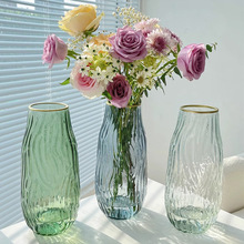 北欧风创意简约富贵竹花瓶大号水培插花描金玻璃花瓶家居装饰摆件