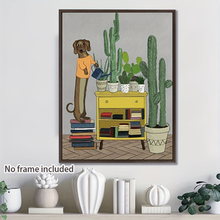 Modern Creative Illustration Style Cute Puppy Watering Flowers Living Room Bedroom Hanging Painting Canvas Decorative Painting Core Frameless Poster