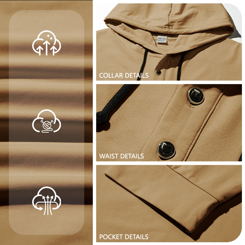 Estación independiente transfronteriza hombre encapuchado collar Henry camisa de manga larga botón de otoño camisa transpirable casual