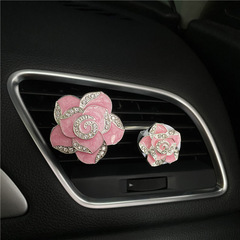 金屬彩色山茶花汽車香水夾女士空調出風口香水夾山茶花汽車內飾品