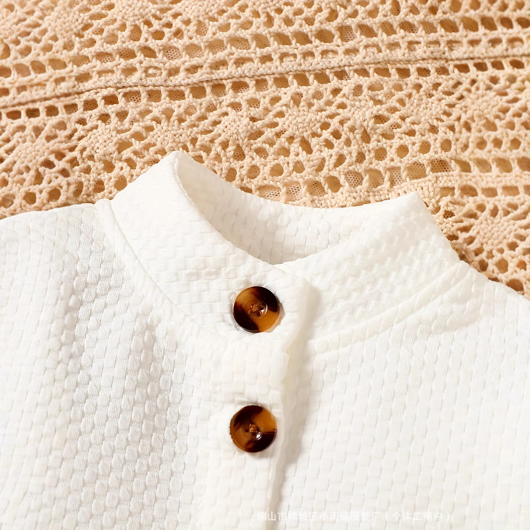 대외 무역 아마존 2024 새로운 봄과 가을  소녀 폭발 질감 직물 짧은 최고 작은 코트