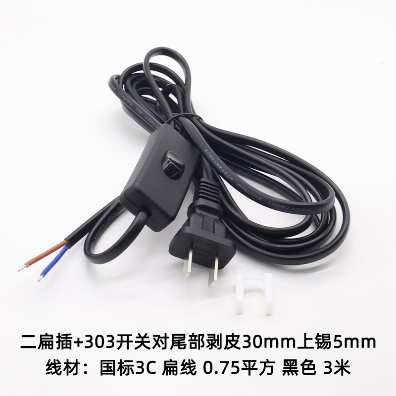 義高二挿し尾部剥皮上錫純銅プラグ303スイッチ付き電気スタンド国標二挿し電源コード|undefined