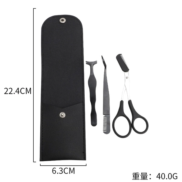 3-piece eyebrow trimming set (eyebrow comb and scissors + eyelash tweezers with comb + gourd clip)