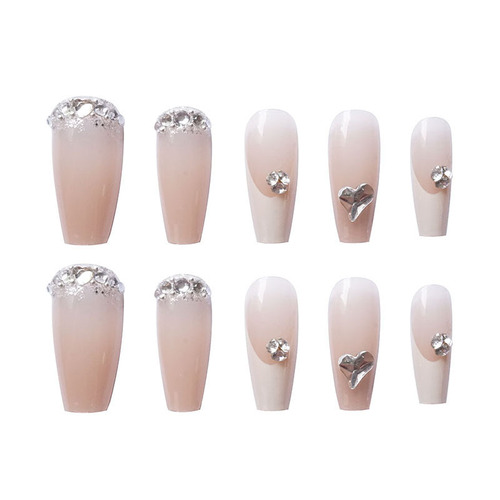 Pure Desire Nude Fairy Diamonds Reveal Whitening Removable Wearable Nails Long False Nails Finished Nail Art Stickers Nail Stickers