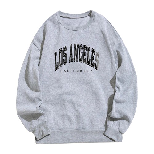 Korean-style printed round neck turtleneck top with letters, pure color, energetic, youthful, fashionable, warm, loose long-sleeved top