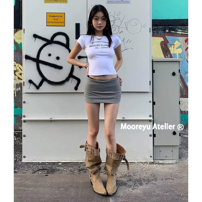 羊皮版~不过膝长靴女2025年秋冬尖头骑士靴子粗跟显瘦褶皱堆堆靴|undefined