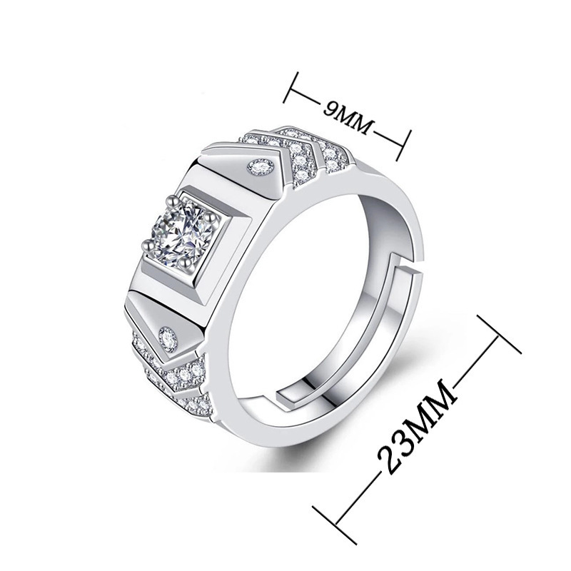 (2개) 국경 간 큰 남자 반지 모산 다이아몬드 플래티넘 도금 결혼 반지 1 캐럿 라이브 판매 한국 패션 라이브 선물