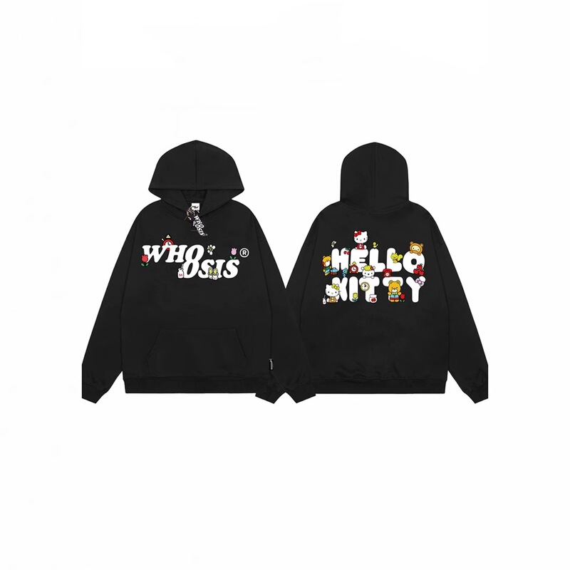 Whoosis Co-Branded Hello Kitty Hooded Sweatshirt for Men and Women, Loose-Fitting Pure Cotton Loose Style for Autumn and Winter