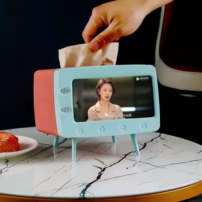 Multifuncional nuevo creativo lindo TV caja de pañuelos sala de estar caja de almacenamiento de escritorio retro TV caja de pañuelos