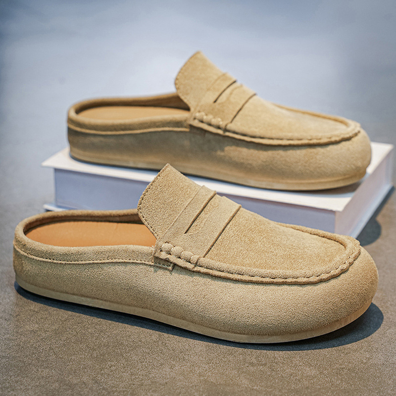 Extra-large size old money style mule slippers for men, suitable for summer outdoor wear, office casual slip-on wide-foot closed-toe Birkenstock shoes