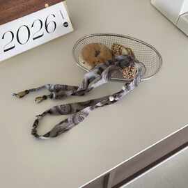 2026新款韩系复古亚麻花卉串珠丝巾女春夏百搭装饰系脖配饰高级感