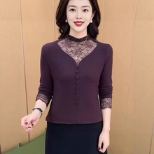 2025春秋新款女士上衣中年妈妈40岁减龄宽松烫钻纯色长袖打底衫